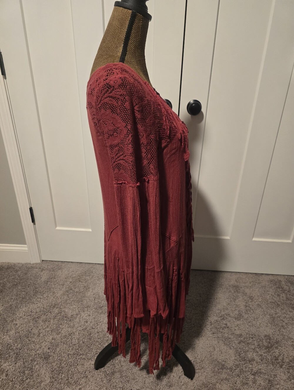 Free People Fringe Long Sleeve Dress in Wine - Picture 5 of 6